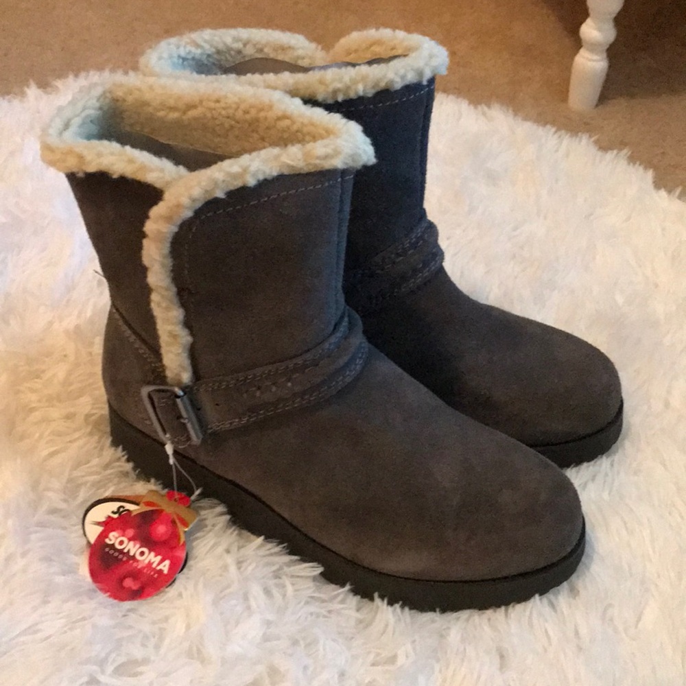 Sonoma Gray Faux-Shearling Lined Winter Rain Boots